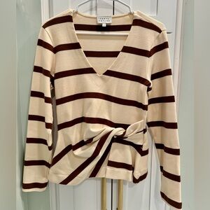 Tanya Taylor Ellicot Cream and Brown Wide Stripe Knit Top